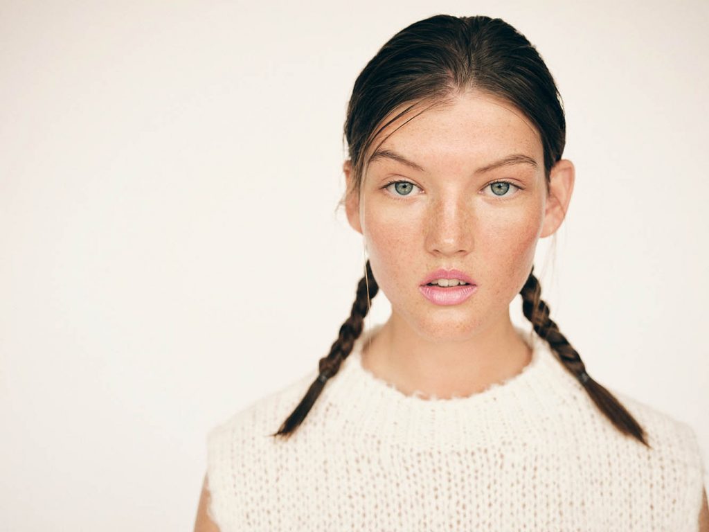 Caroline Tassing in studio fashion portrait photographed by fashion photographer Henrik Adamsen. 