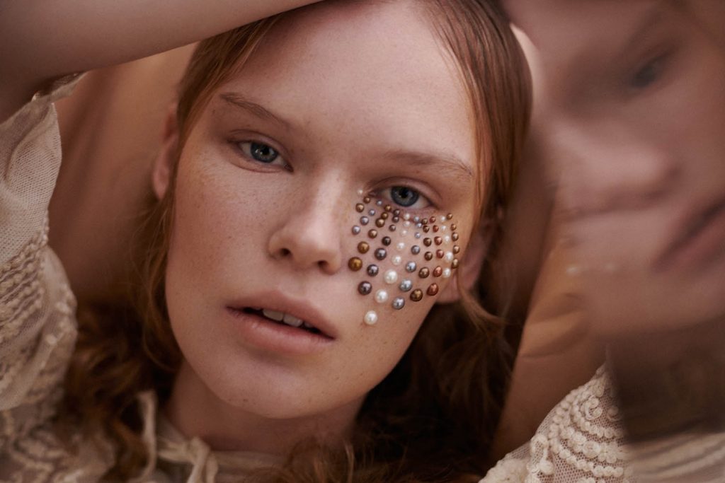 Cellotape Magazine beauty editorial with pearls photographed by danish beauty and fashion photographer Henrik Adamsen. 