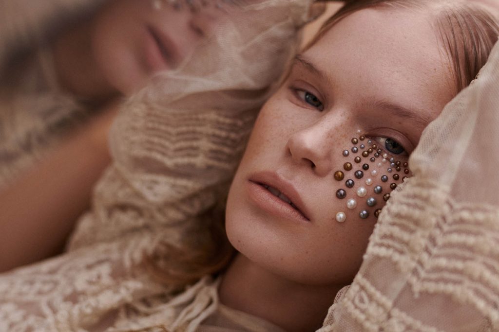 Cellotape Magazine beauty editorial with pearls photographed by danish beauty and fashion photographer Henrik Adamsen. 